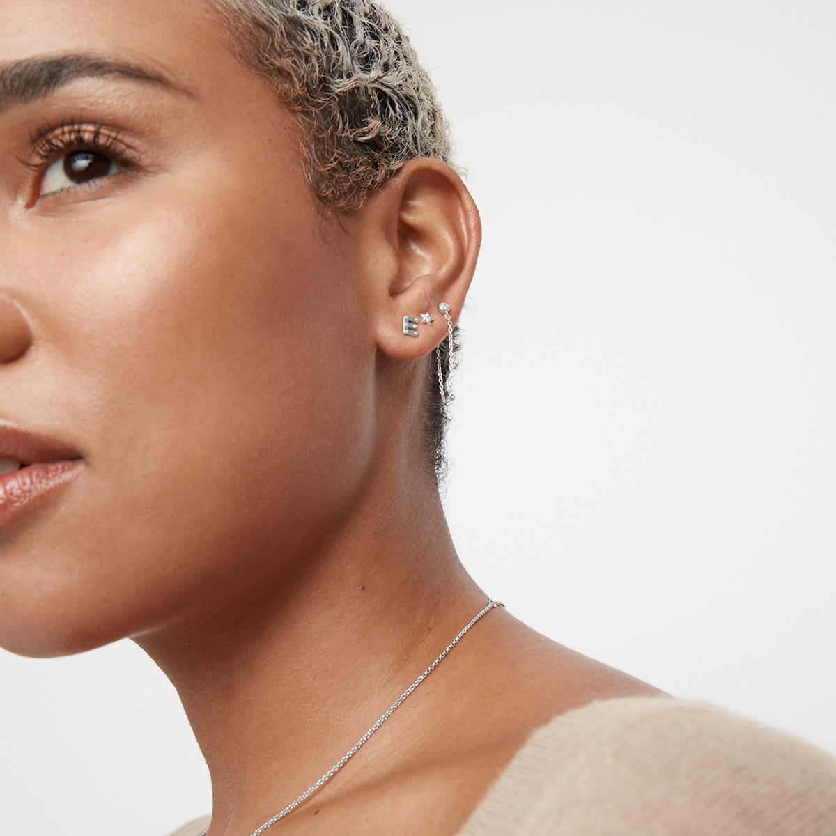 Fundamentals Sterling Silver Single Stud E - Silver