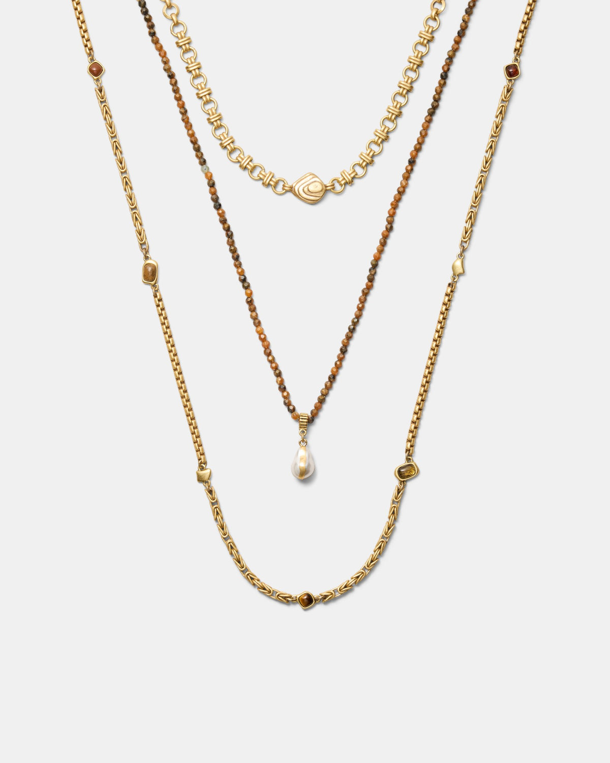 Pebble Trio Necklace - Caramel