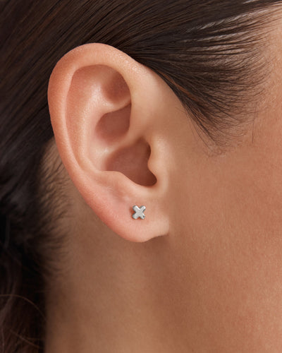Cubic Zirconia Stud Earrings Set - Silver