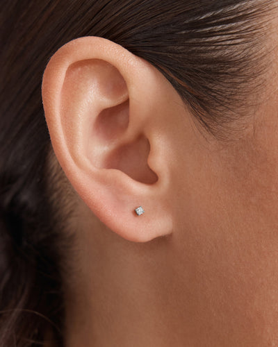 Cubic Zirconia Stud Earrings Set - Silver